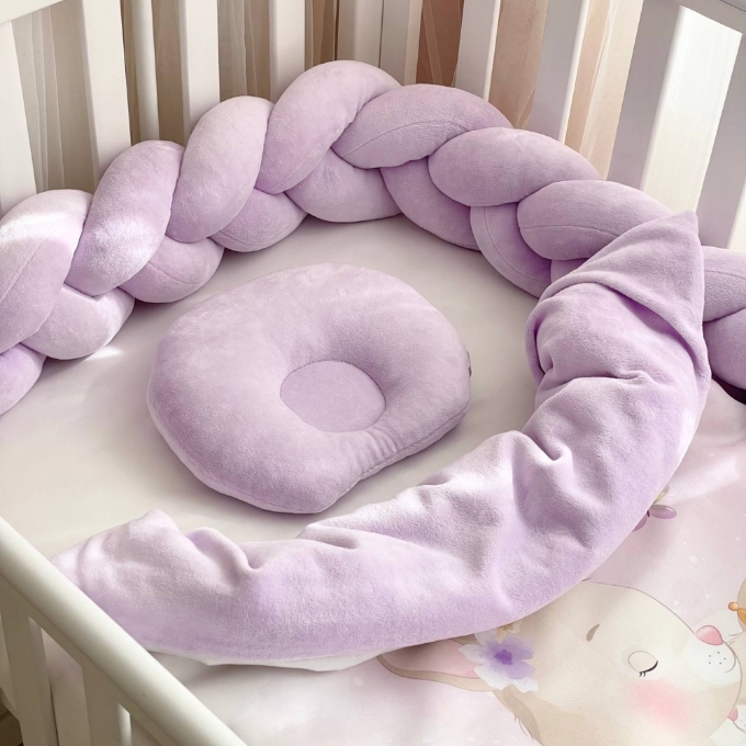 Set lenjerie pentru Patut Bebe din 6 piese Iepuras mov (6)
